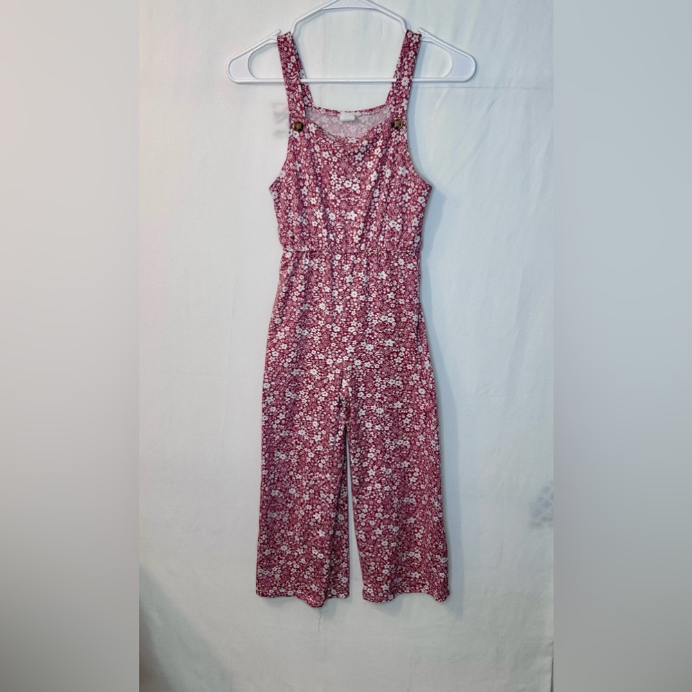 Floral Print Jumpsuit Kids Girl’s Pink White Sleeveless Long Jumper Size 10